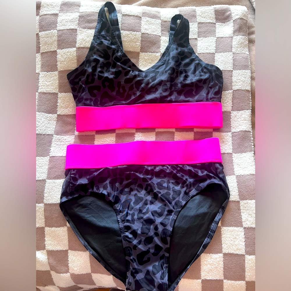 Leopard and Hot Pink High Waisted Bikini